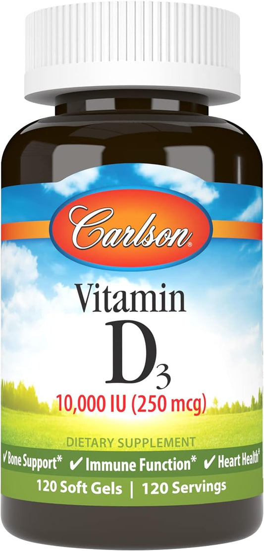 Carlson - High Potency Vitamin D3 10000 IU Softgels for Bone and Immune Support - 120 Count