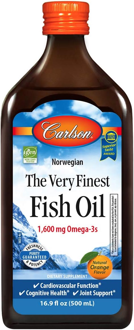 Carlson 1600mg Omega-3 Liquid Fish Oil Supplement, Norwegian Fish Oil, Wild-Caught & Sustainably Sourced, Orange Flavor, 16.91 Fl Oz - Pack of 2
