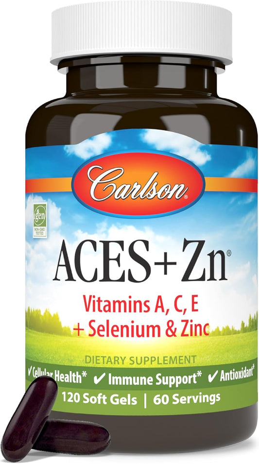 Carlson ACES + Zn Softgels - Vitamins A, C, E, Selenium, Zinc for Cellular Health & Immune Support, Antioxidant Boost