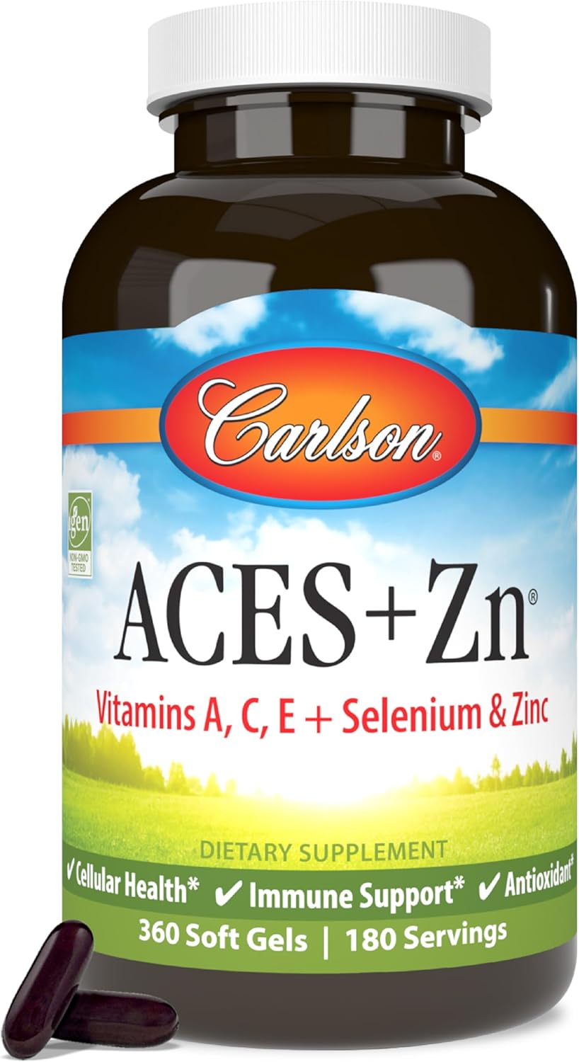 Carlson ACES + Zn Softgels Multivitamin with Zinc, Vitamins A, C, E, Selenium for Cellular Health & Immune Support, Antioxidant Formula