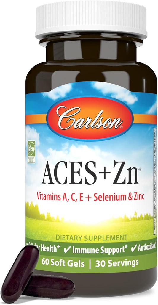 Carlson ACES + Zn Softgels: Vitamins A, C, E, Selenium & Zinc for Cellular Health & Immune Support