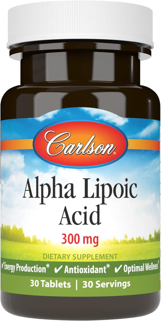 Carlson Alpha Lipoic Acid 300mg Tablets - Promotes Energy Production and Acts as a Universal Antioxidant - 30 Count