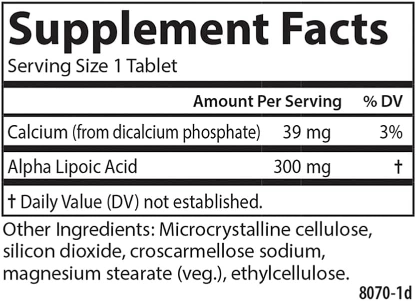 Carlson Alpha Lipoic Acid 300mg Tablets - Promotes Energy Production and Acts as a Universal Antioxidant - 30 Count