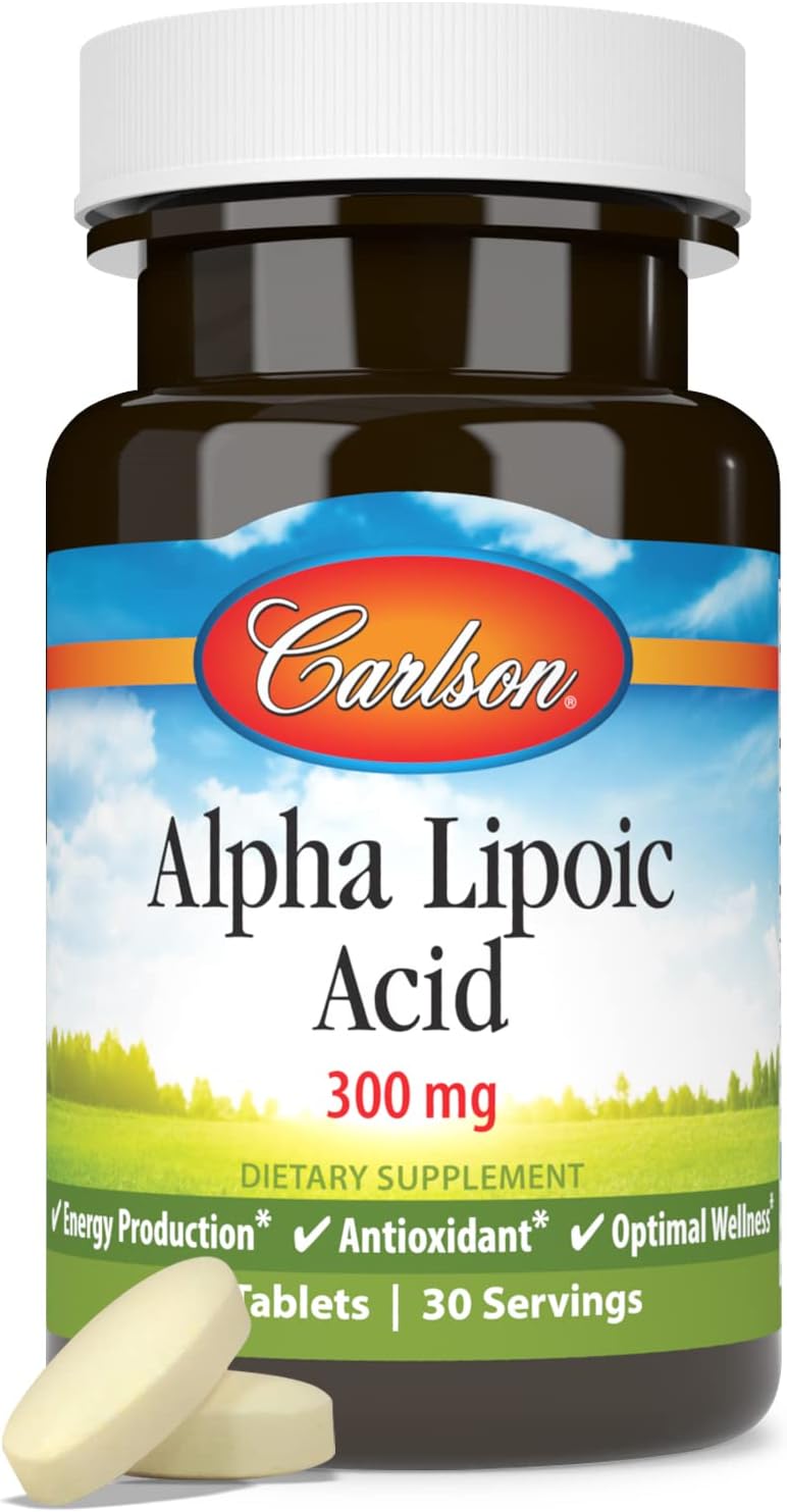 Carlson Alpha Lipoic Acid 300mg Tablets - Promotes Energy Production and Acts as a Universal Antioxidant - 30 Count