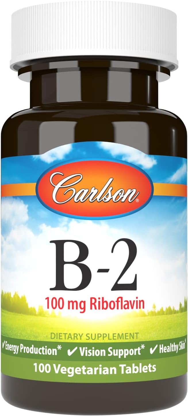 Carlson B-2 Riboflavin 100mg Tablets for Energy, Vision, and Skin - 100 Vegetarian Tablets