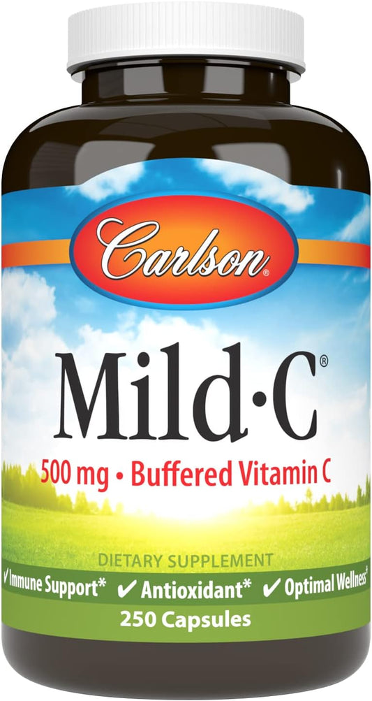 Carlson Buffered Vitamin C 500mg Capsules - Immune Support & Antioxidant Boost, 250 Count