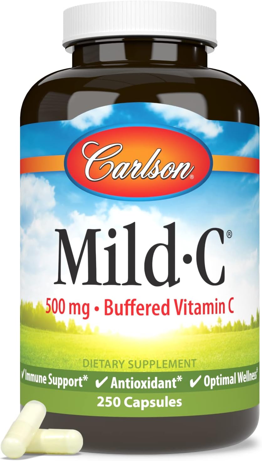Carlson Buffered Vitamin C 500mg Capsules - Immune Support & Antioxidant Boost, 250 Count