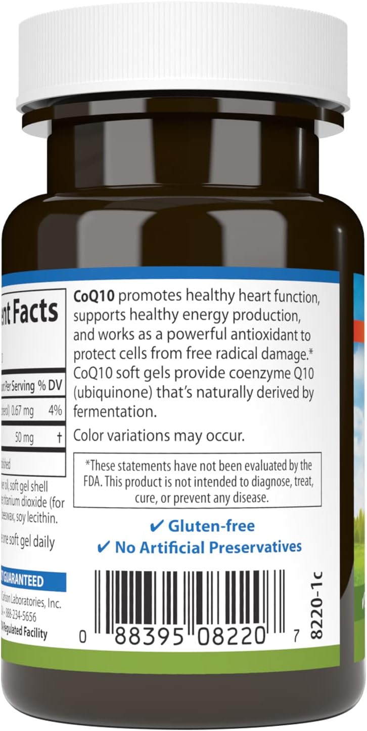 Carlson CoQ10 50mg Softgels for Energy Production and Heart Health - 30 Count
