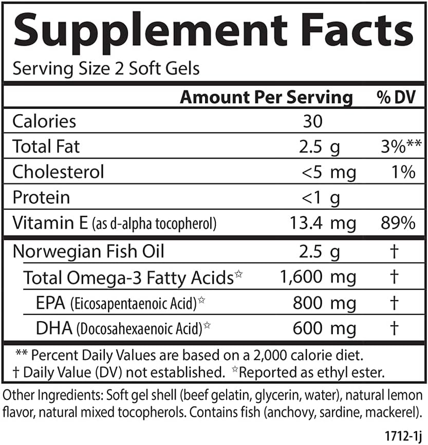 Carlson Elite Omega-3 Gems 1600mg Soft Gels for Heart, Brain, and Vision Support, Wild Caught Orange - 180 Count