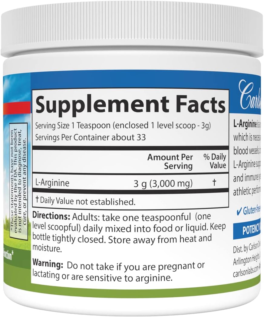 Carlson Free-Form L-Arginine Powder for Circulatory Health - 3.53 oz (100g)