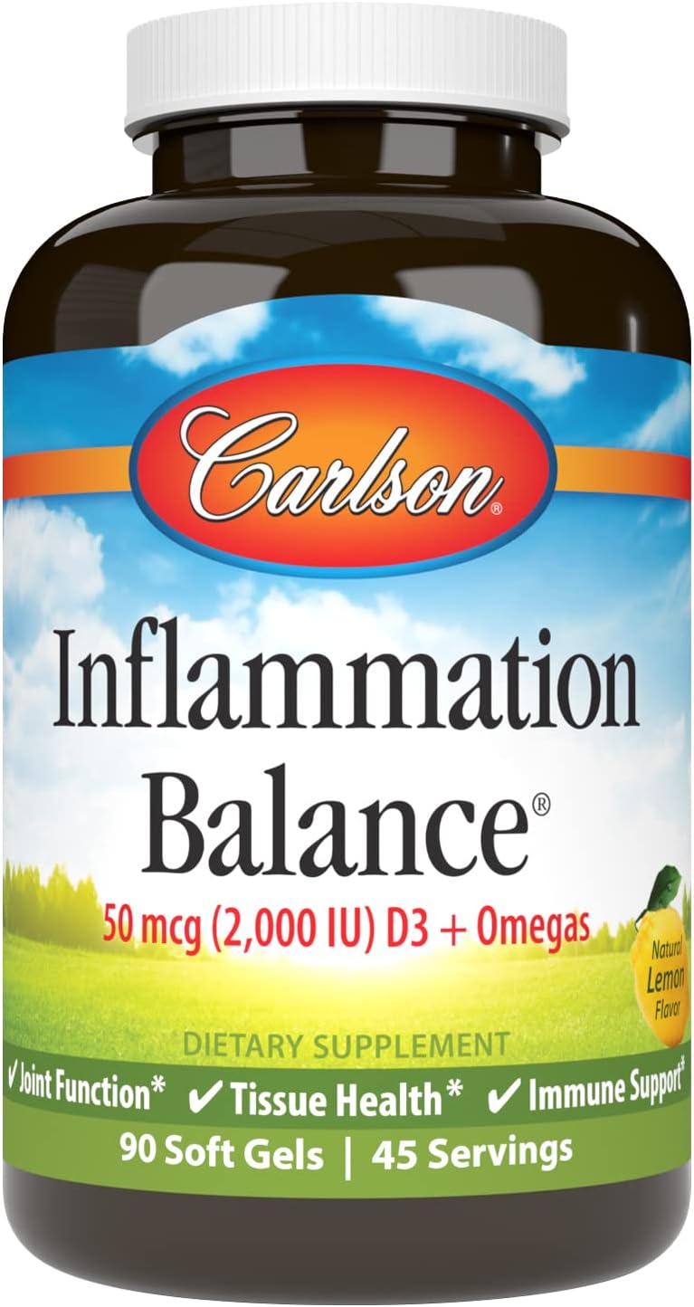 Carlson Inflammation Balance - Omega-3 & Omega-6 with D3, Norwegian Fish Oil Capsules