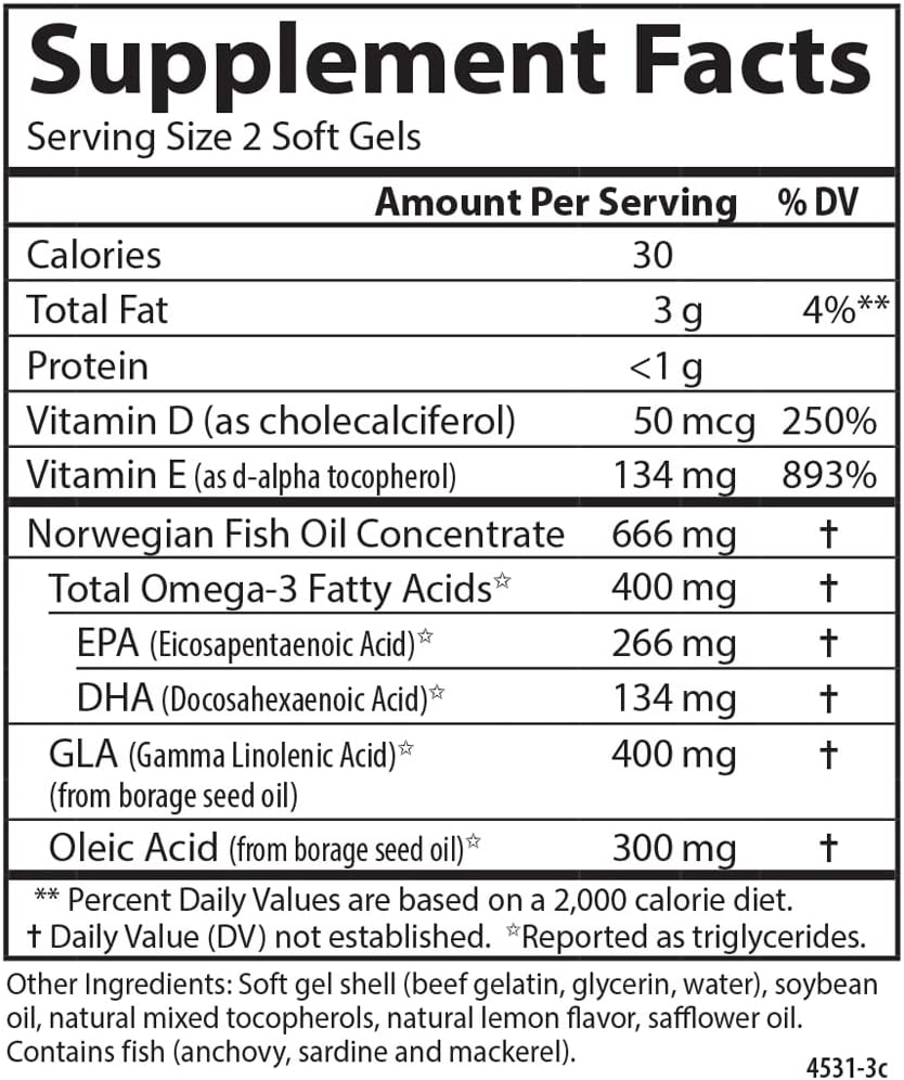 Carlson Inflammation Balance - Omega-3 & Omega-6 with D3, Norwegian Fish Oil Capsules