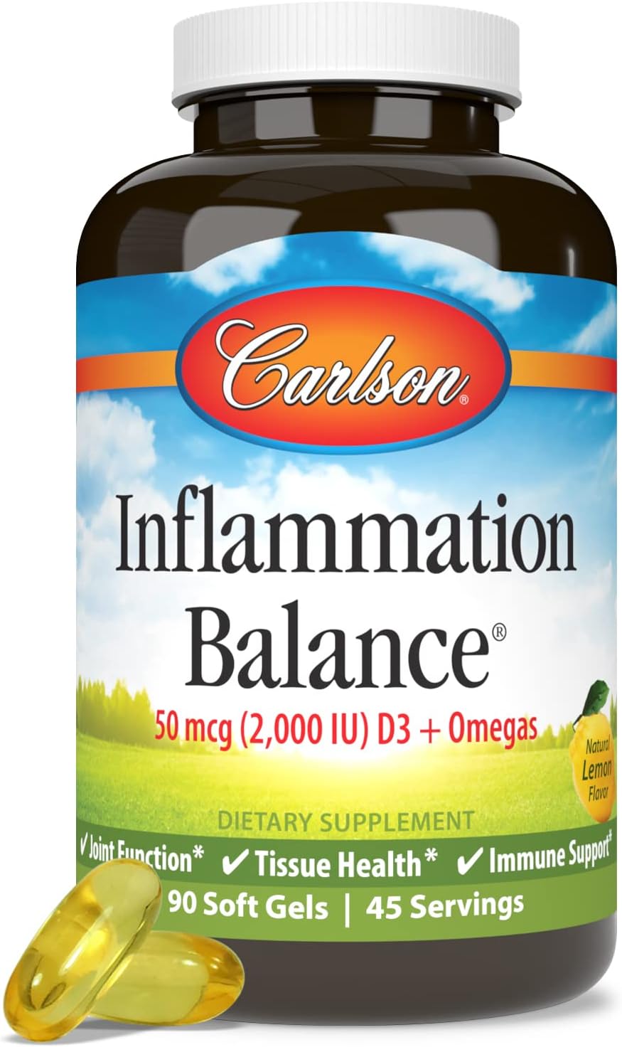Carlson Inflammation Balance - Omega-3 & Omega-6 with D3, Norwegian Fish Oil Capsules