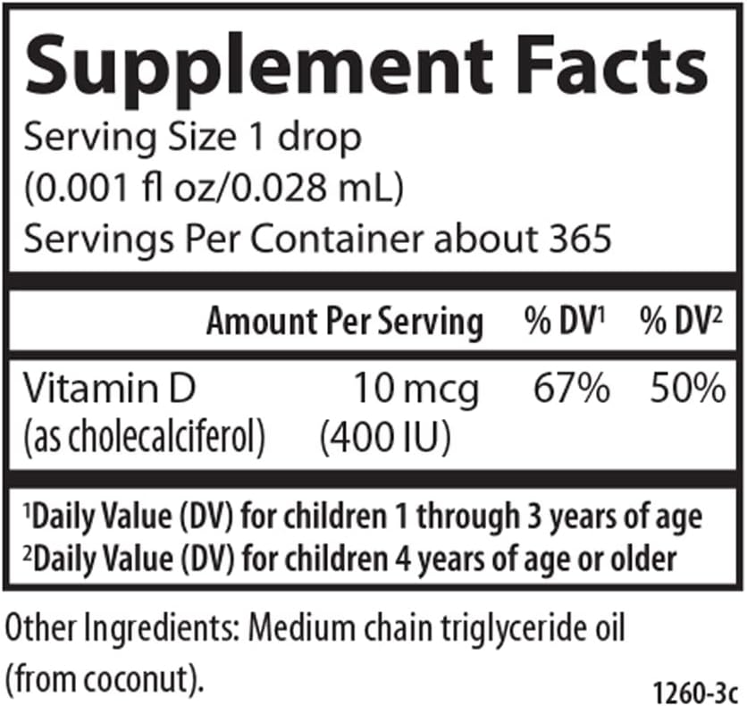 Carlson Kid's Super Daily D3 Vitamin Drops for Heart Health and Immune Support, 400 IU per Drop, Vegetarian Liquid Supplement with 365 Drops