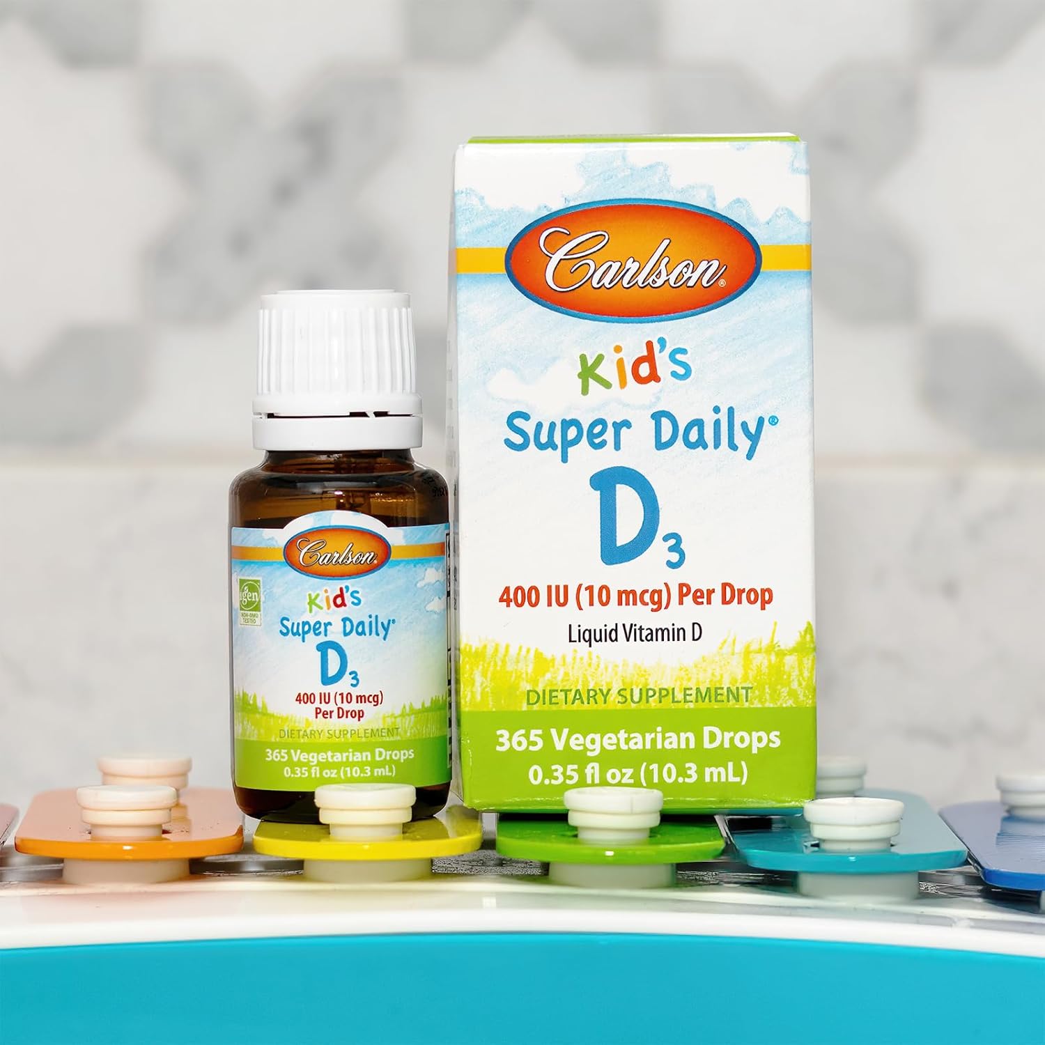 Carlson Kid's Super Daily D3 Vitamin Drops for Heart Health and Immune Support, 400 IU per Drop, Vegetarian Liquid Supplement with 365 Drops