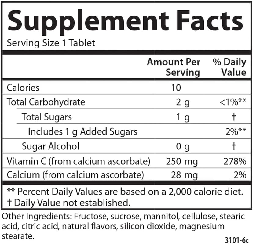 Carlson Kid's Tangerine Chewable Vitamin C Tablets - 250mg, 1g Sugars, Immune Support & Antioxidant - 120 Vegetarian Tablets