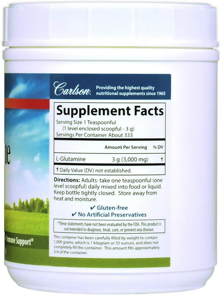 Carlson L-Glutamine Powder 1000g - Free-Form Amino Acid for Muscle Tissue & Immune Support - 35oz