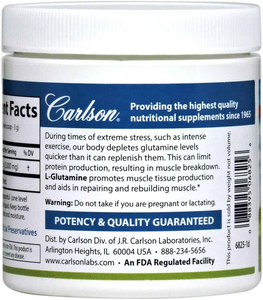 Carlson L-Glutamine Powder 3g - Free-Form Amino Acid for Muscle Tissue & Immune Support - 3.53 oz