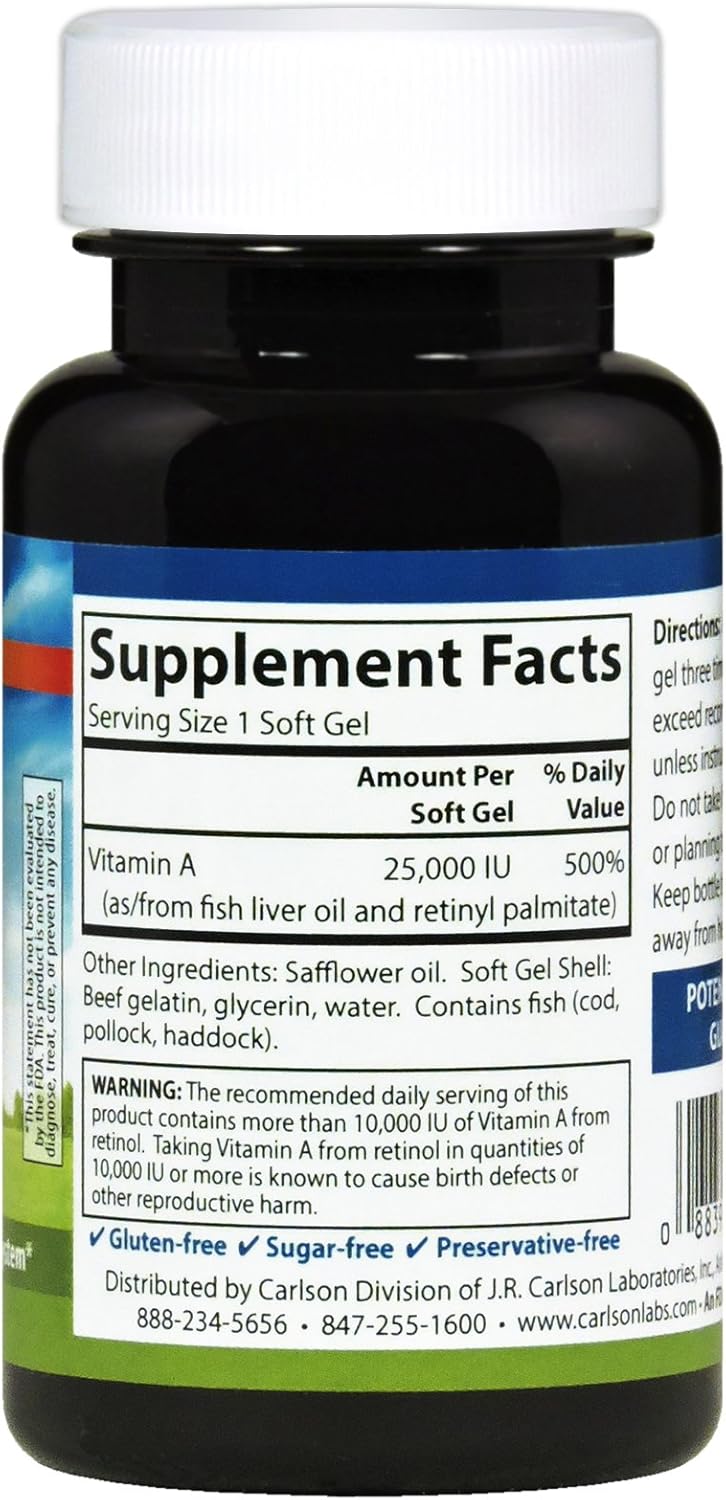 Carlson Laboratories Vitamin A 25,000 IU Softgels - 100 Count Bottle