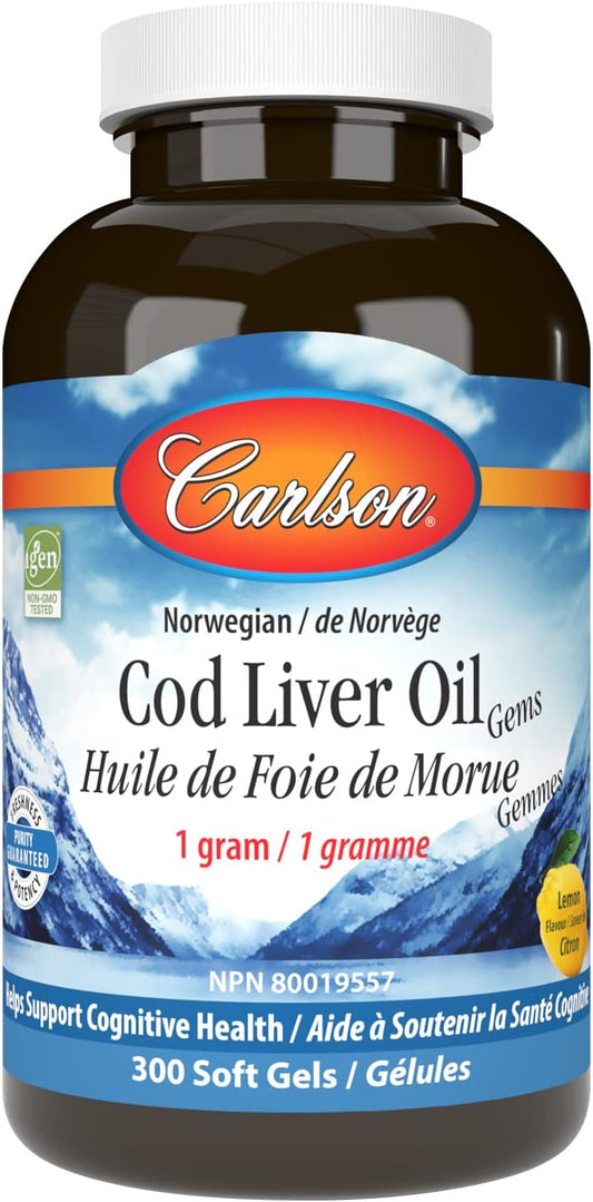 Carlson Labs Cod Liver Oil Capsules - Low Vitamin A, High Omega-3, 300 Softgels