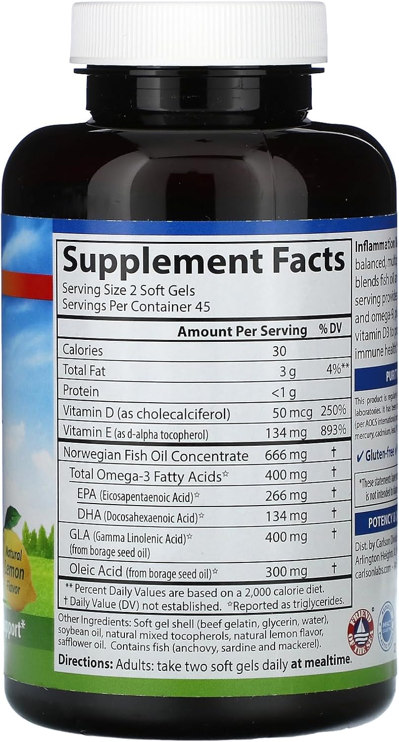 Carlson Labs Inflammation Balance Multi Nutrients - 90 Softgels for Joint Health and Wellness