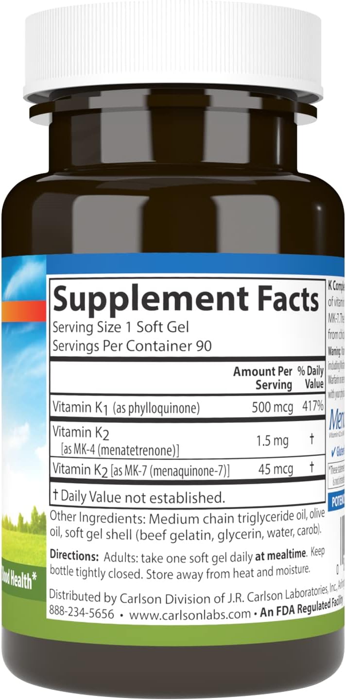 Carlson Labs K Complete Softgels - 90 Count for Essential Vitamin K Support
