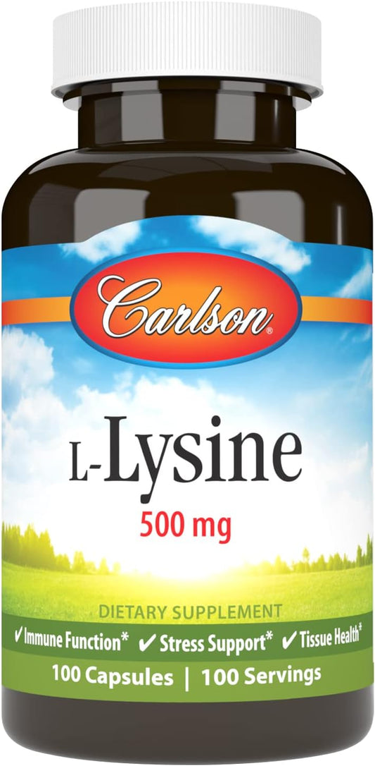 Carlson Labs L-Lysine 500mg Capsules - Essential Amino Acid Supplement