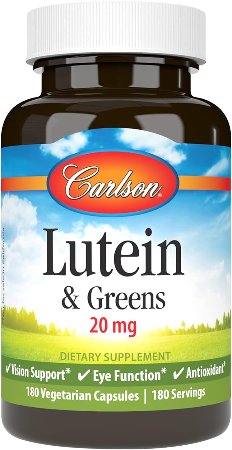 Carlson Lutein & Greens Capsules - 20 mg Antioxidant for Vision & Eye Function - 180 Vegetarian Capsules
