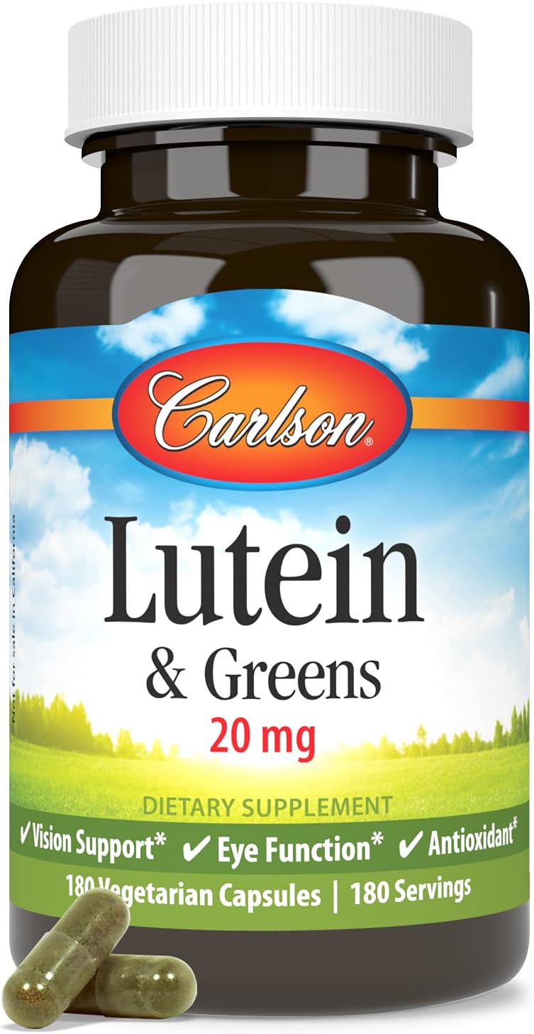 Carlson Lutein & Greens Capsules - 20 mg Antioxidant for Vision & Eye Function - 180 Vegetarian Capsules