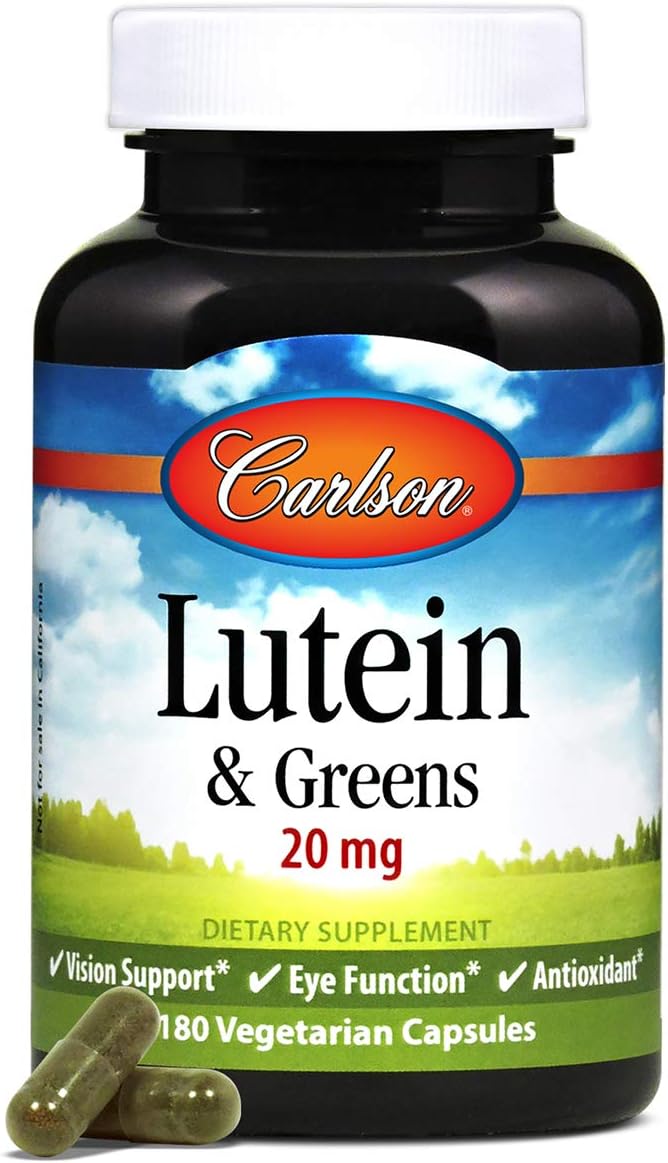 Carlson Lutein & Greens Capsules - 20 mg Antioxidant for Vision & Eye Function - 180 Vegetarian Capsules