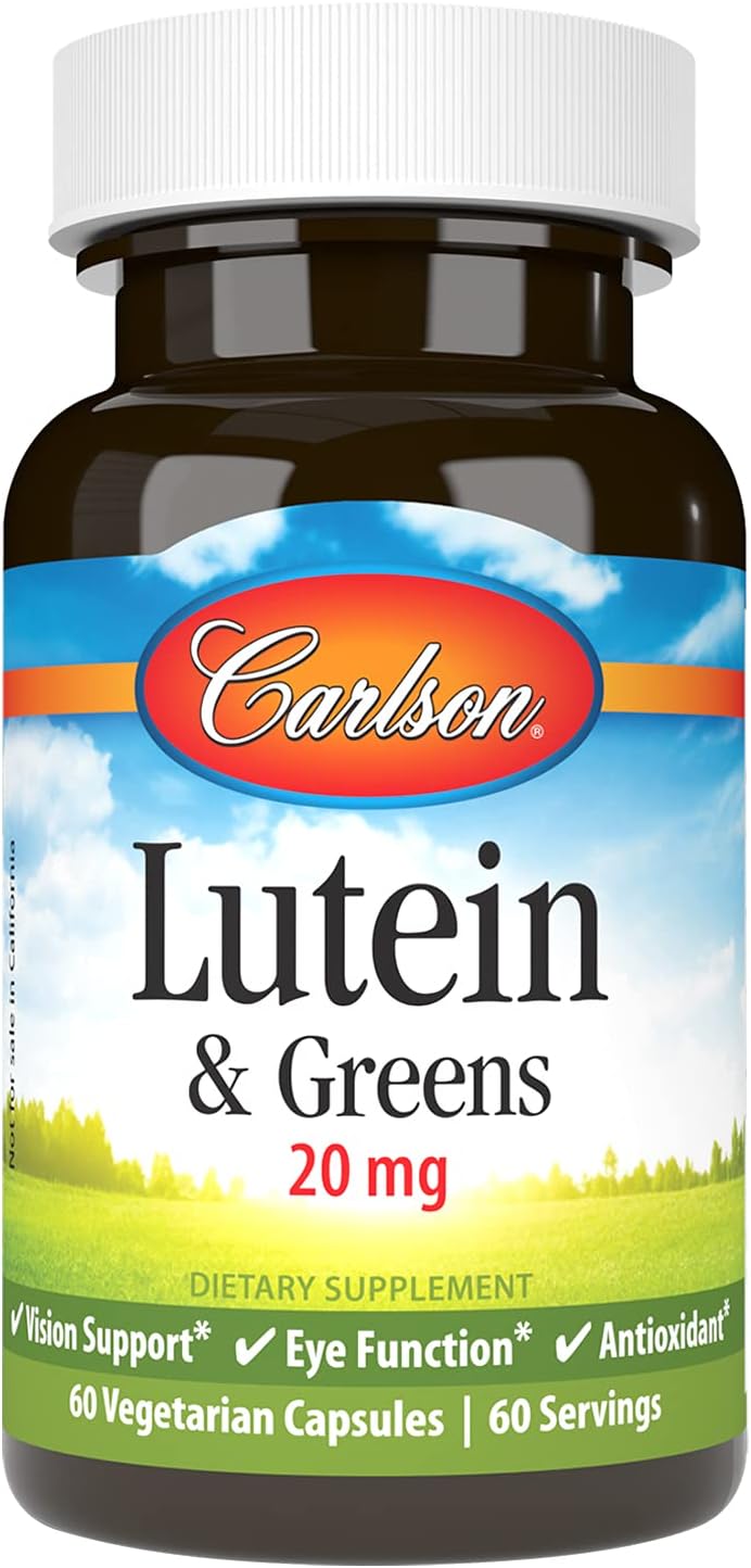 Carlson Lutein & Greens Capsules - 20mg for Vision Support, Eye Health, Antioxidant - 60 Vegetarian Capsules