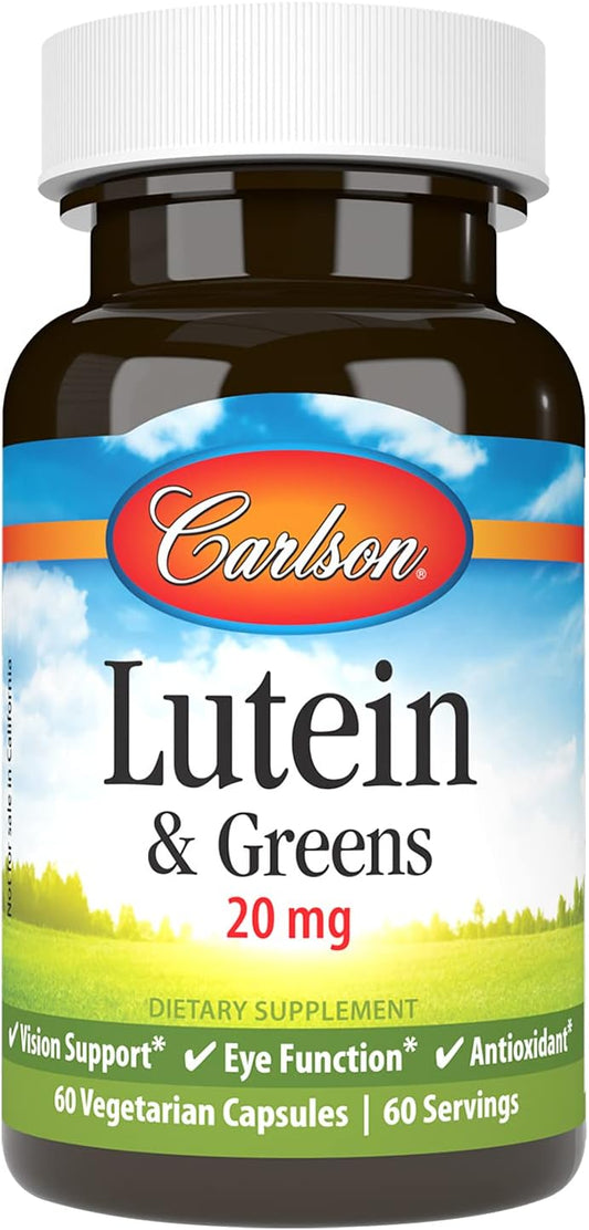 Carlson Lutein & Greens Capsules - 20mg for Vision Support, Eye Health, Antioxidant - 60 Vegetarian Capsules