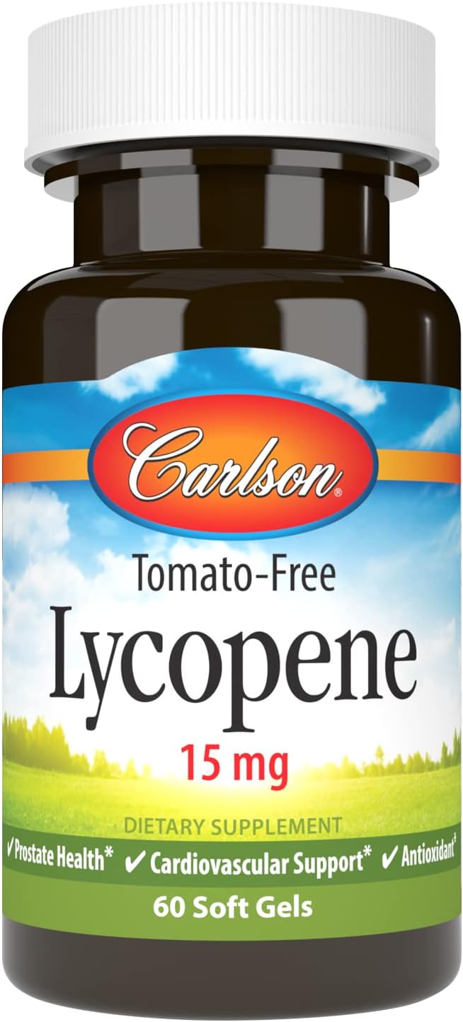 Carlson Lycopene Softgels 15mg for Prostate Health & Circulation - Tomato-Free Formula for Optimal Wellness - 60 Count