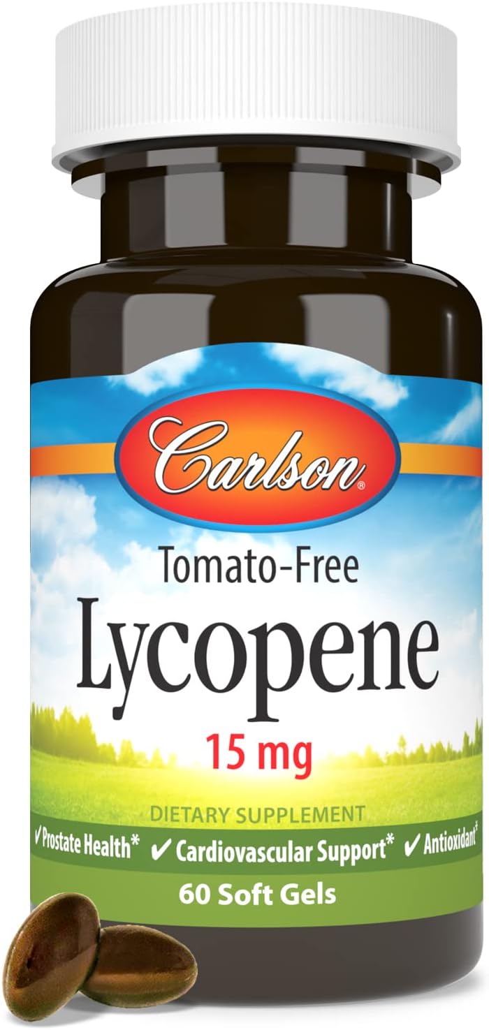 Carlson Lycopene Softgels 15mg for Prostate Health & Circulation - Tomato-Free Formula for Optimal Wellness - 60 Count
