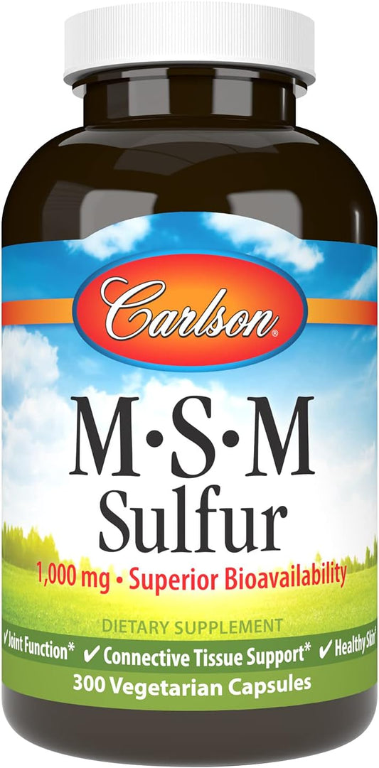 Carlson M-S-M Sulfur Capsules - 1000mg, Superior Bioavailability for Joint Function & Healthy Skin - 300 Vegetarian Capsules
