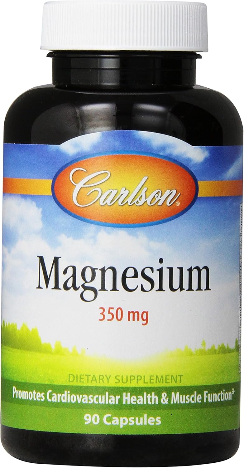 Carlson Magnesium 350 mg Capsules for Heart and Muscle Health - 90 Count