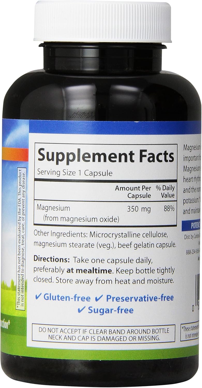 Carlson Magnesium 350 mg Capsules for Heart and Muscle Health - 90 Count