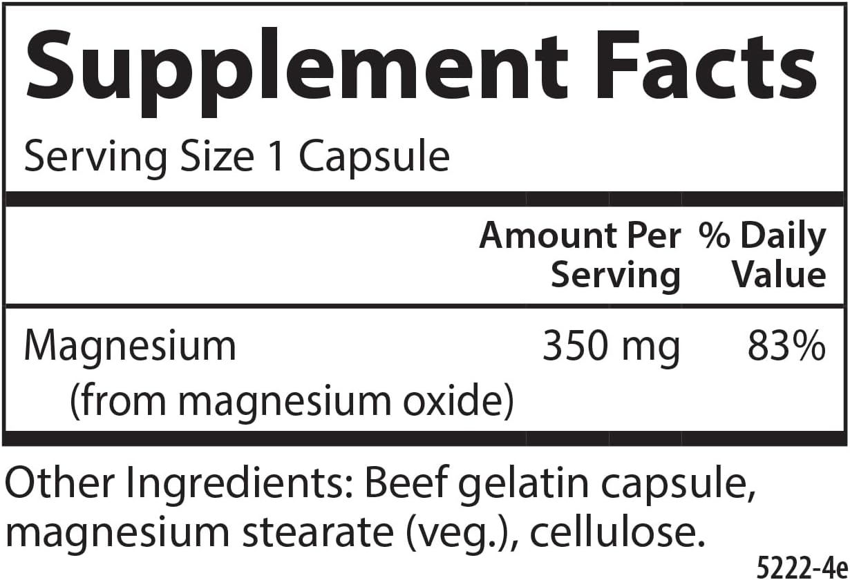 Carlson Magnesium Capsules - 350 mg for Cardiovascular, Muscles, and Nerve Health - 180 Count