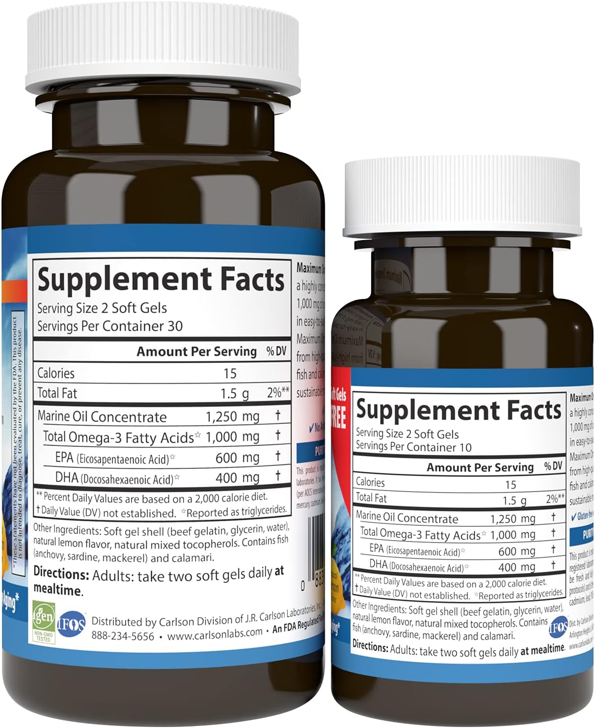 Carlson Maximum Omega Minis 1000 mg Omega-3s Lemon Softgels for Heart, Brain, and Aging 80 Count