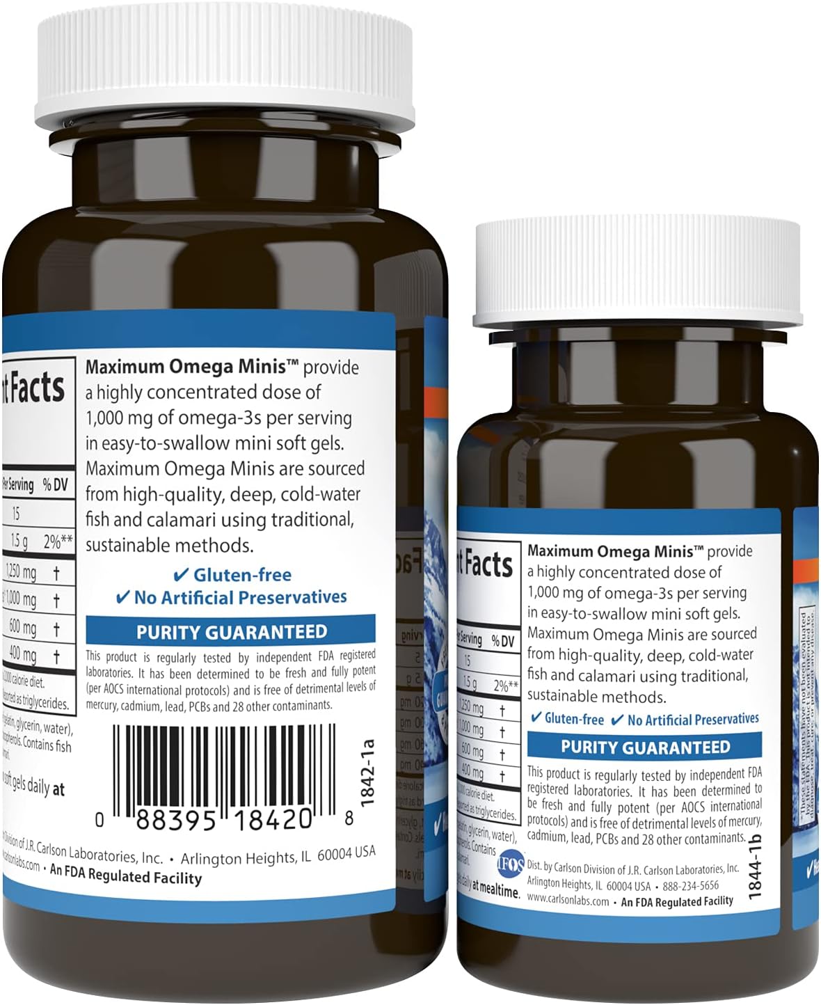 Carlson Maximum Omega Minis 1000 mg Omega-3s Lemon Softgels for Heart, Brain, and Aging 80 Count