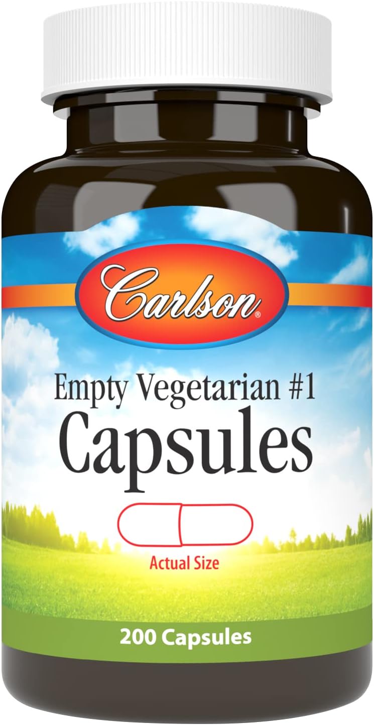 Carlson Medium-Small Vegetarian Empty Capsules with Screw Cap Bottle - Pack of 200