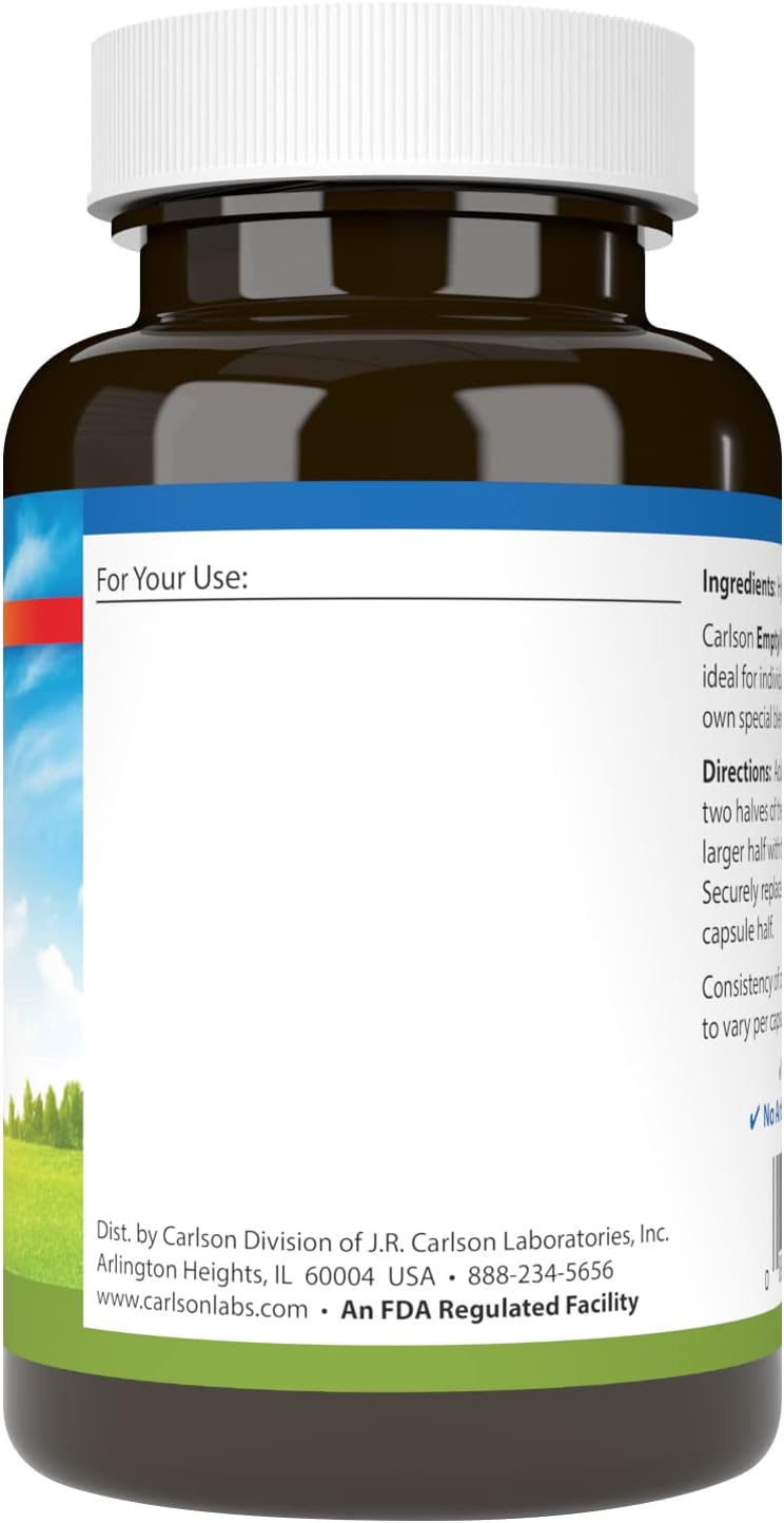 Carlson Medium-Small Vegetarian Empty Capsules with Screw Cap Bottle - Pack of 200