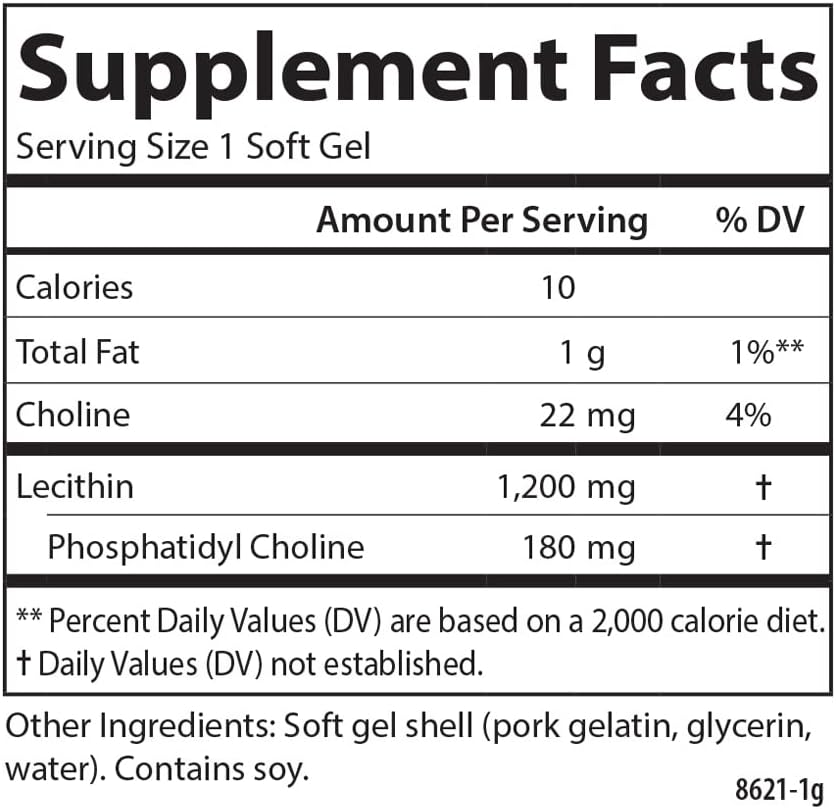 Carlson Non-GMO Lecithin Softgels - 1200 mg for Nervous System & Liver Function - Unbleached Soy - 100 Count