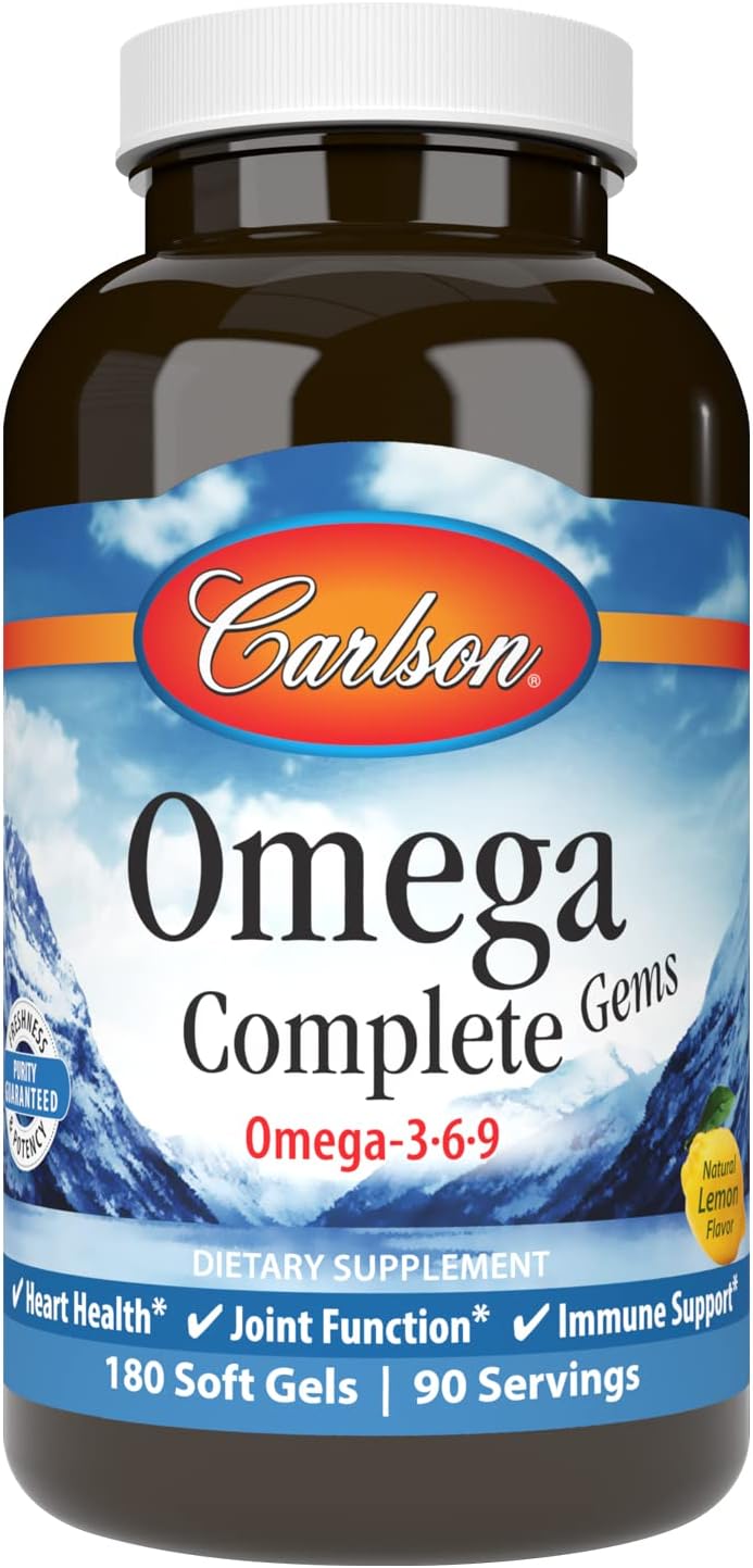 Carlson Omega Complete Gems Softgels - Omega-3-6-9 for Heart, Joint, and Immune Support - Wild Caught and Sustainably Sourced - 180 Count