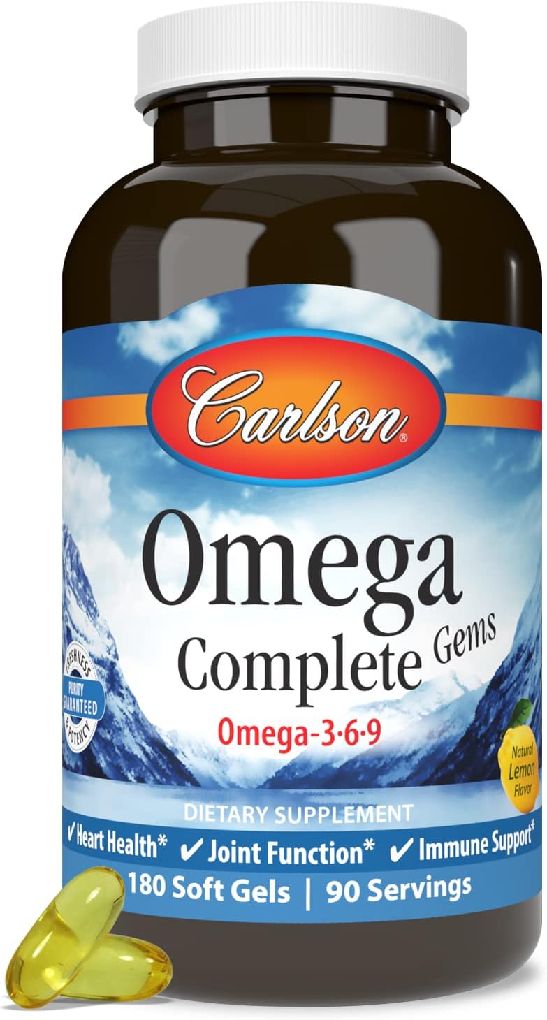 Carlson Omega Complete Gems Softgels - Omega-3-6-9 for Heart, Joint, and Immune Support - Wild Caught and Sustainably Sourced - 180 Count