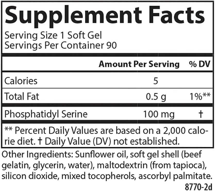Carlson Phosphatidyl Serine Softgels - 100mg, Non-GMO Formula for Brain Function, 30 Count