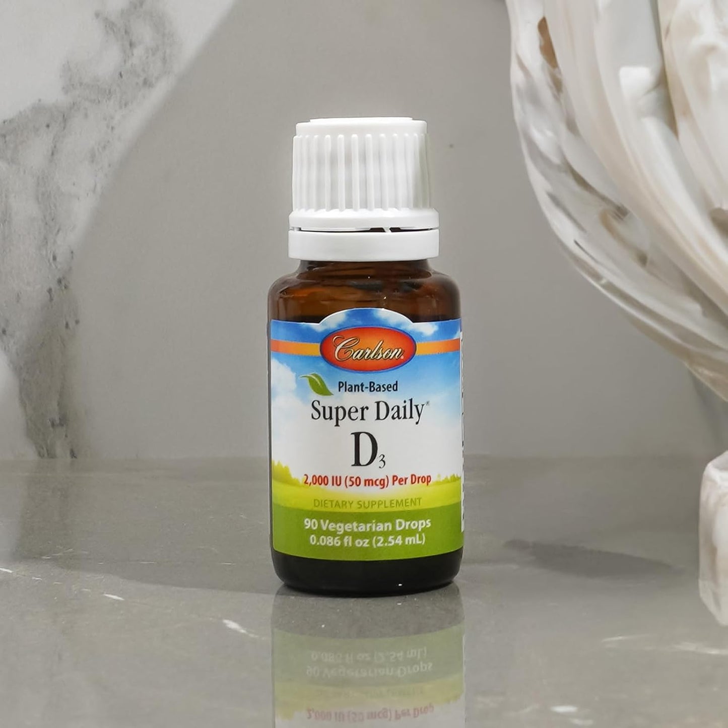 Carlson Plant-Based Liquid Vitamin D3 Drops, 2000 IU (50 mcg) per Drop, Algae Sourced, Unflavored, 90 Drops