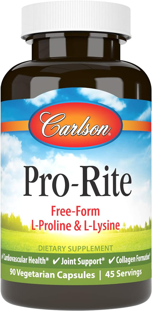 Carlson Pro-Rite Free-Form L-Proline & L-Lysine Capsules for Health, Joint Support & Collagen Formation