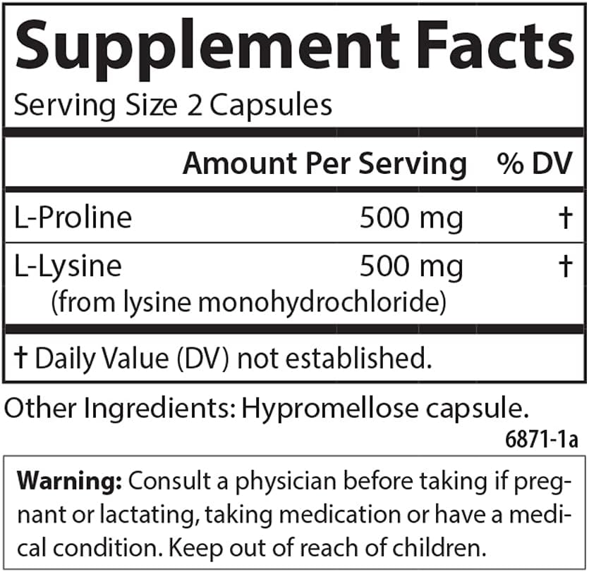 Carlson Pro-Rite Free-Form L-Proline & L-Lysine Capsules for Health, Joint Support & Collagen Formation