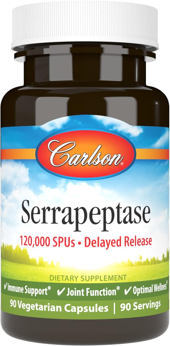 Carlson Serrapeptase 120000 SPUs Delayed Release Immune Support Joint Function Optimal Wellness 90 Vegetarian Capsules